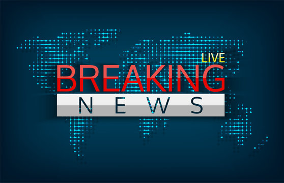 Breaking news live on world map background isolated vector illustration. Emergency latest news, communication technology, including direct, dissemination of information.