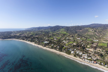 Aerial view of the Escondido beach area of Malibu in Los Angeles County, California.