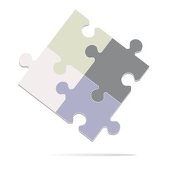 Jigsaw icon. Four pieces of puzzle joined together in grey shades