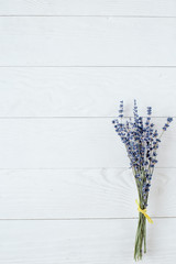 lavender bouquet mock up on white desk background top view