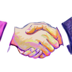 Shaking hands in business suits in a colorful vector watercolor style