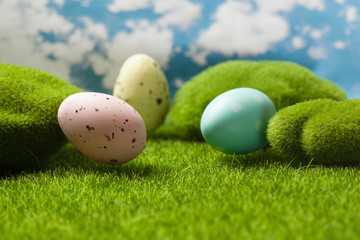 Easter eggs on the grass