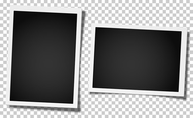 Set of two retro realistic vector photo frames, vertical and horizontal, placed on transparent background. Template photo design.