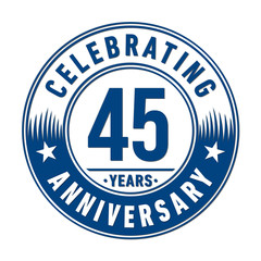 45 years anniversary logo template. Vector and illustration. 