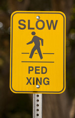 Slow Ped Crossing Yellow Sign