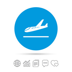 Plane landing icon. Airplane transport symbol.
