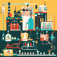 Modern vector illustration of tablet mobile pc production