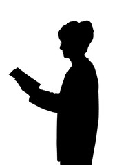 Front profile portrait silhouette of elderly lady finger on lips thinking