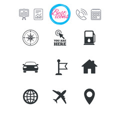 Navigation, gps icons. Windrose, compass signs.