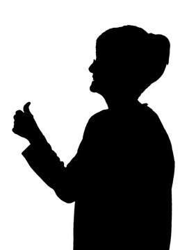 Front Profile Portrait Silhouette Of Elderly Lady Finger On Lips Thinking