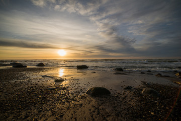 Fototapeta na wymiar Panorama of beautiful sunset on the ocean.