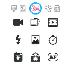 Photo, video icons. Camera, photos and frame.