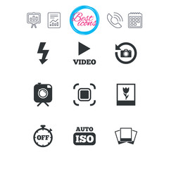 Photo, video icons. Camera, photos and frame.