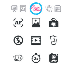 Photo, video icons. Camera, photos and frame.