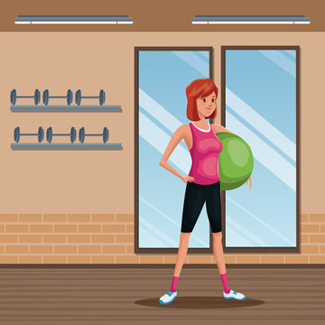 woman sports training fitball gym workout vector illustration eps 10