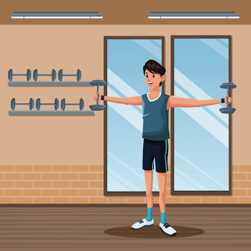 man sports barbell training gym workout vector illustration eps 10