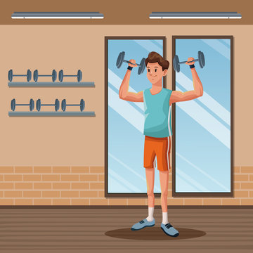man sports weight training gym workout vector illustration eps 10
