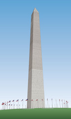 Illustration of the Washington Monument with tattered flags