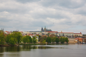 Fototapeta na wymiar Czech Republic, Prague. View of castle with river Vltava