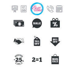 Sale discounts icon. Shopping, deal signs.