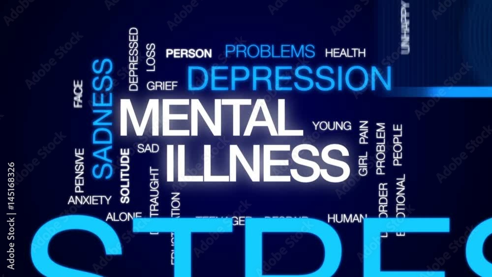 Sticker Mental illness animated word cloud, text design animation.