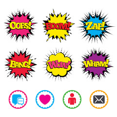 Social media icons. Chat speech bubble and Mail.