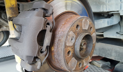 Back rusty disk brake with caliper