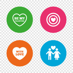 Valentine day love icons. Target aim with heart.