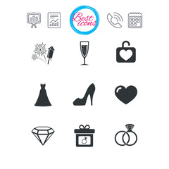 Wedding, engagement icons. Locker with heart.