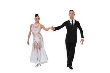 ballrom dance couple in a dance pose isolated on white bachground