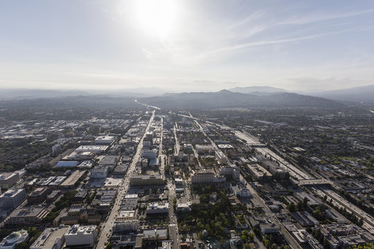 Aerial view of Pasadena downtown business district in Southern California.