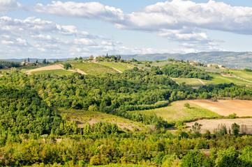Tuscan countryside as seen from the walls of Monteriggioni, Italy