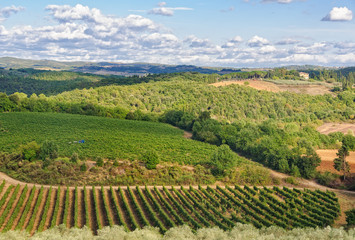 Tuscan autumn landscape as seen from the walls of Monteriggioni, Italy