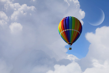 Aerostat flying above clouds . Mixed media