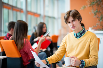 Portrait of an handsome businessman in front of his working team