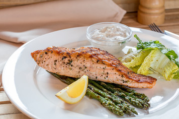 salmon steak with asparagus