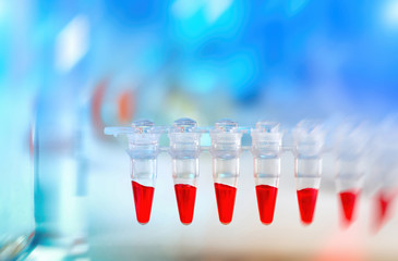 Scientific background with text space in blue and red