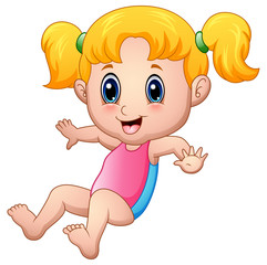 Cute girl cartoon wearing a pink bathing suit