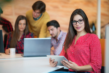 Young female in call center team