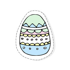 Hand drawn Easter related icon sticker - egg decorated with doodle elements. Vector illustration Cartoon spring holiday concept. Decoration colorful eggs, with cute borders, girly sketch style