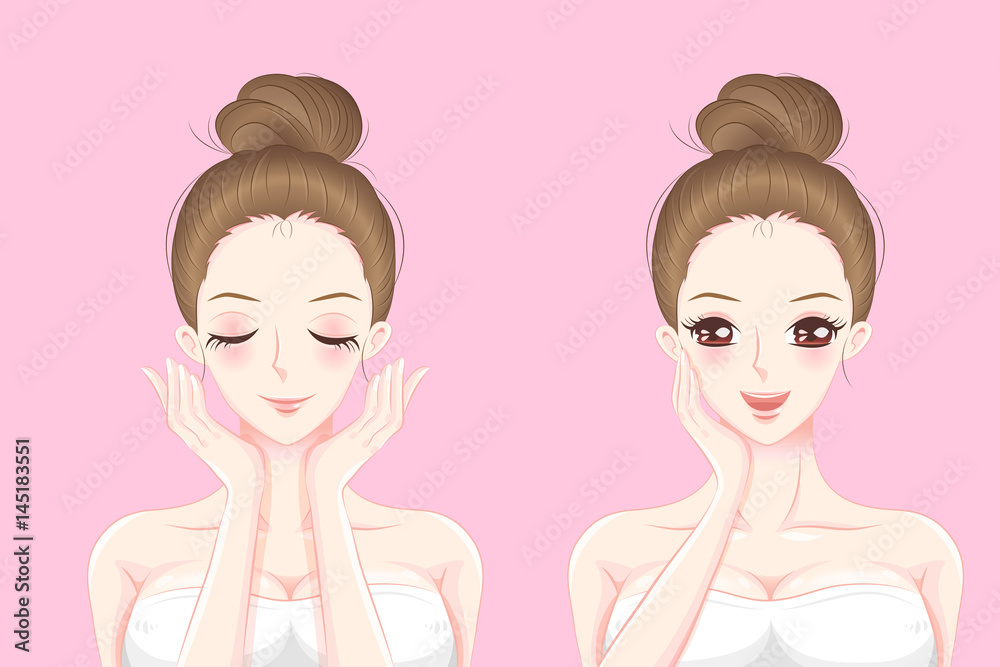 Sticker cartoon skin care woman