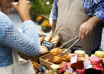 People at healthy local food festive