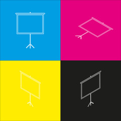Blank Projection screen. Vector. White icon with isometric projections on cyan, magenta, yellow and black backgrounds.