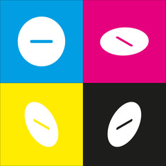 Negative symbol illustration. Minus sign. Vector. White icon with isometric projections on cyan, magenta, yellow and black backgrounds.