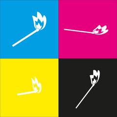 Match sign illustration. Vector. White icon with isometric projections on cyan, magenta, yellow and black backgrounds.