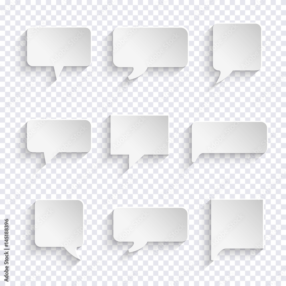 Wall mural vector set of paper white speech bubble icons with shadows