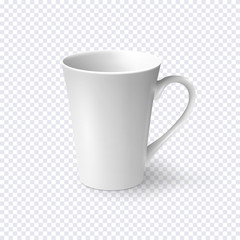 Realistic white coffee cup isolated on transparent background