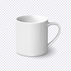 Realistic white coffee mug isolated on transparent background