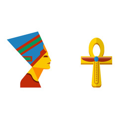 Vector flat design egypt travel cross icon pharaoh head element illustration.