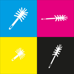 Toilet brush doodle. Vector. White icon with isometric projections on cyan, magenta, yellow and black backgrounds.